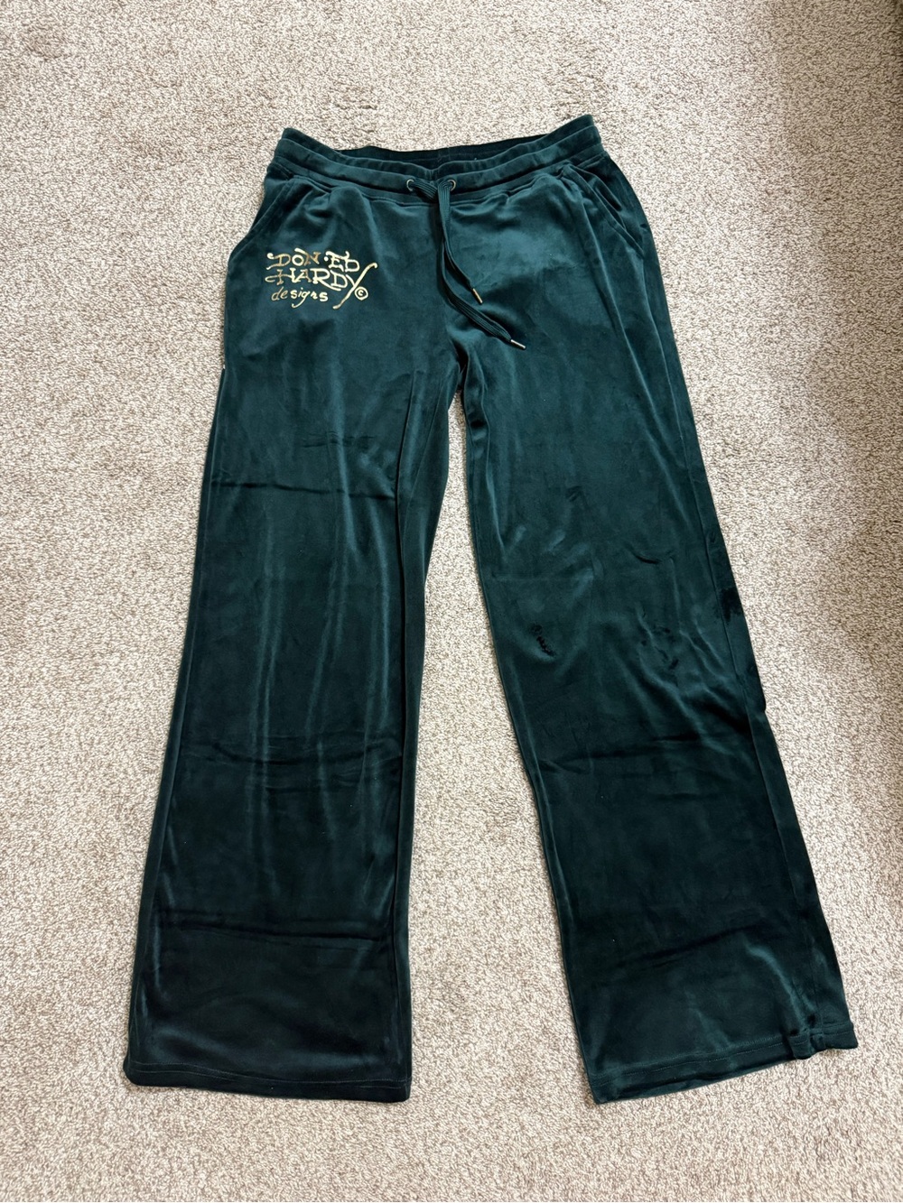 Ed Hardy Green Velvet Velour Tiger Zip Hoodie & Pant Set - Picture 5 of 11